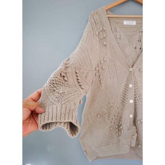 VTG 90s JAEGER Women Hand Knit Bobble Chunky Cardigan L Whimisgoth Fairy Grunge - Picture 6 of 16